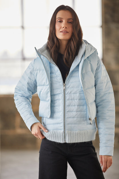 Lulu Light Weight Quilted Down Jacket W/ Knit Trim Details