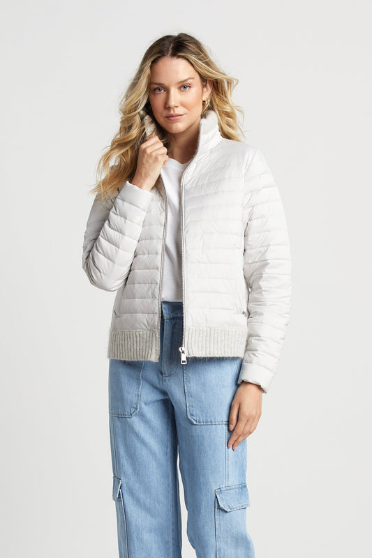 Lulu Light Weight Quilted Down Jacket W/ Knit Trim Details