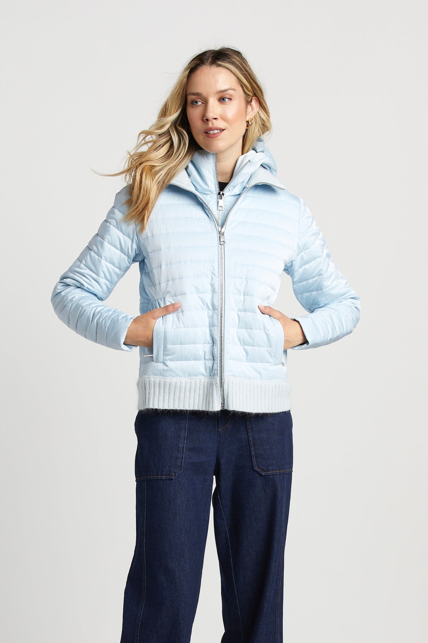 Lulu Light Weight Quilted Down Jacket W/ Knit Trim Details