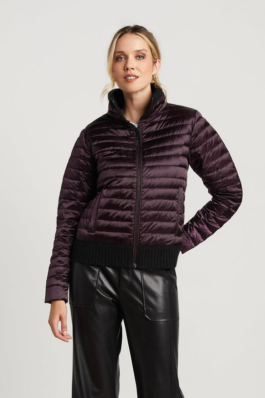 Lulu Light Weight Quilted Down Jacket W/ Knit Trim Details