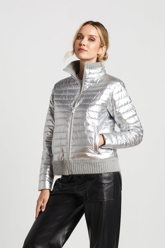 Lulu Light Weight Quilted Down Jacket W/ Knit Trim Details