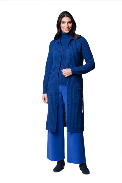 Layla Cable-Knit Belted Coat ; Dark Royal Blue