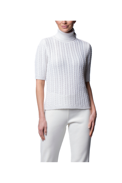 Lilly Short Sleeved Cable-Knit Turtleneck, Winter White