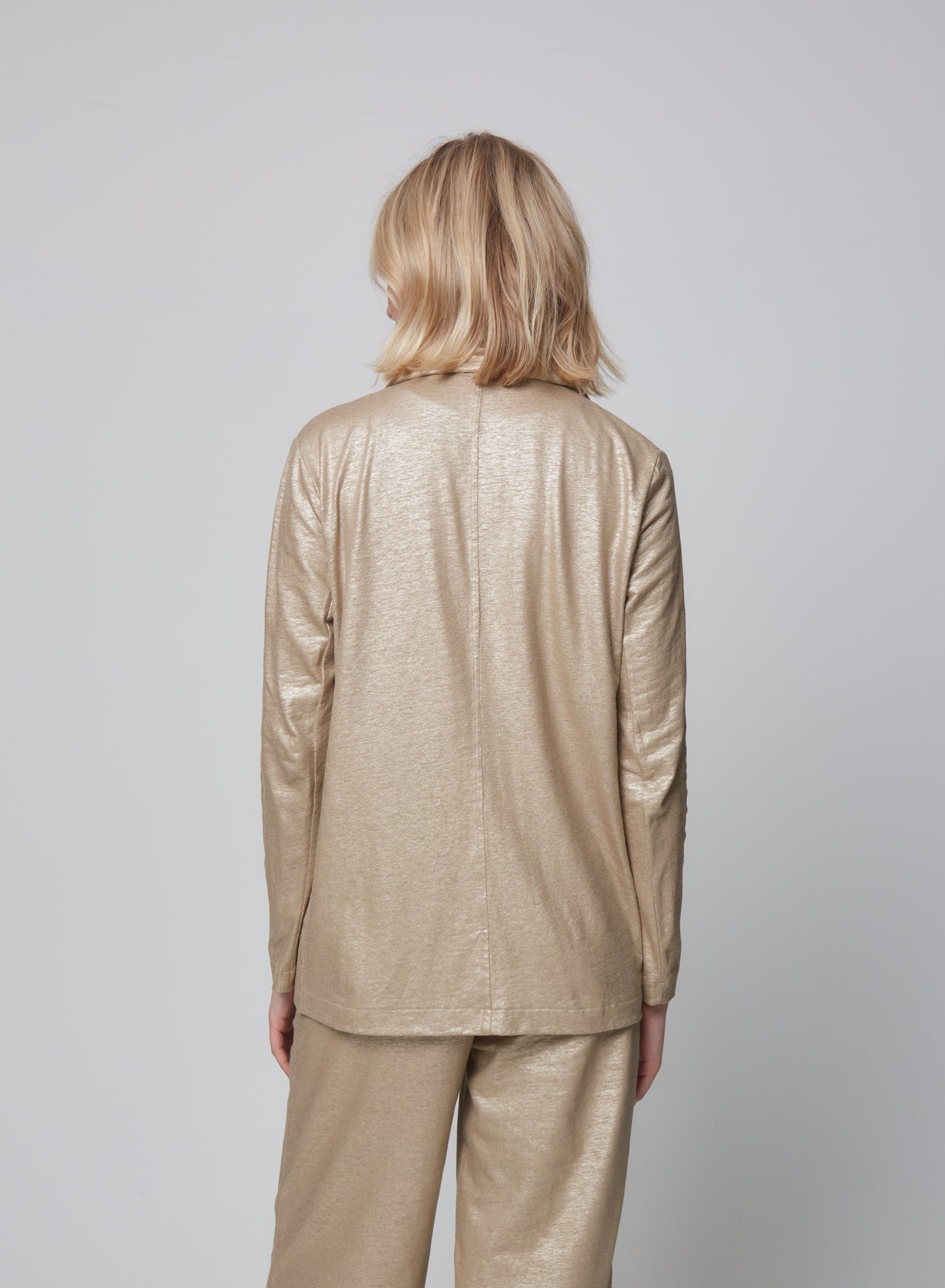 Stretch Linen Metallic One Button Blazer - JACKET - Majestic Filatures North America