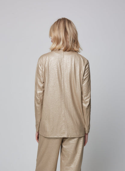 Stretch Linen Metallic One Button Blazer - JACKET - Majestic Filatures North America