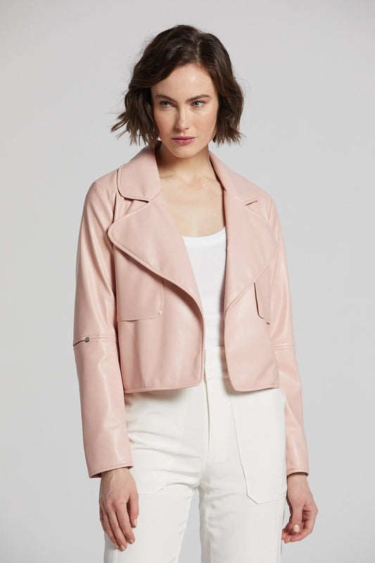 Ninon Short Vegan Leather Open Front Jacket