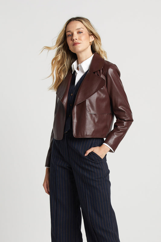 Ninon Short Vegan Leather Open Front Jacket