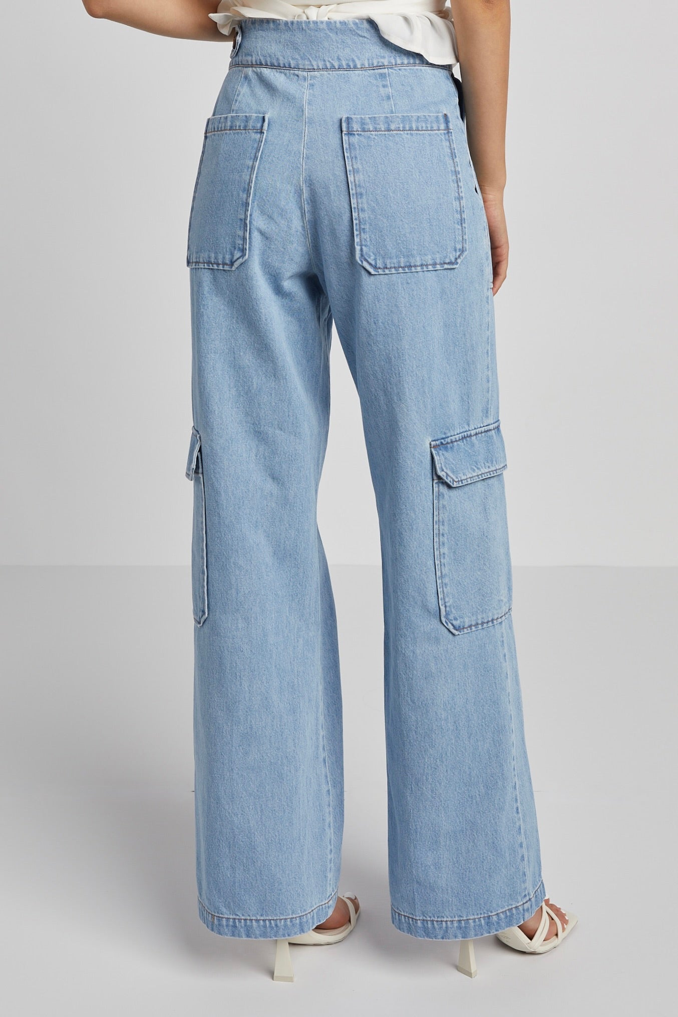 Nolan High Waisted Slightly Wide Leg Denim Cargo Pant