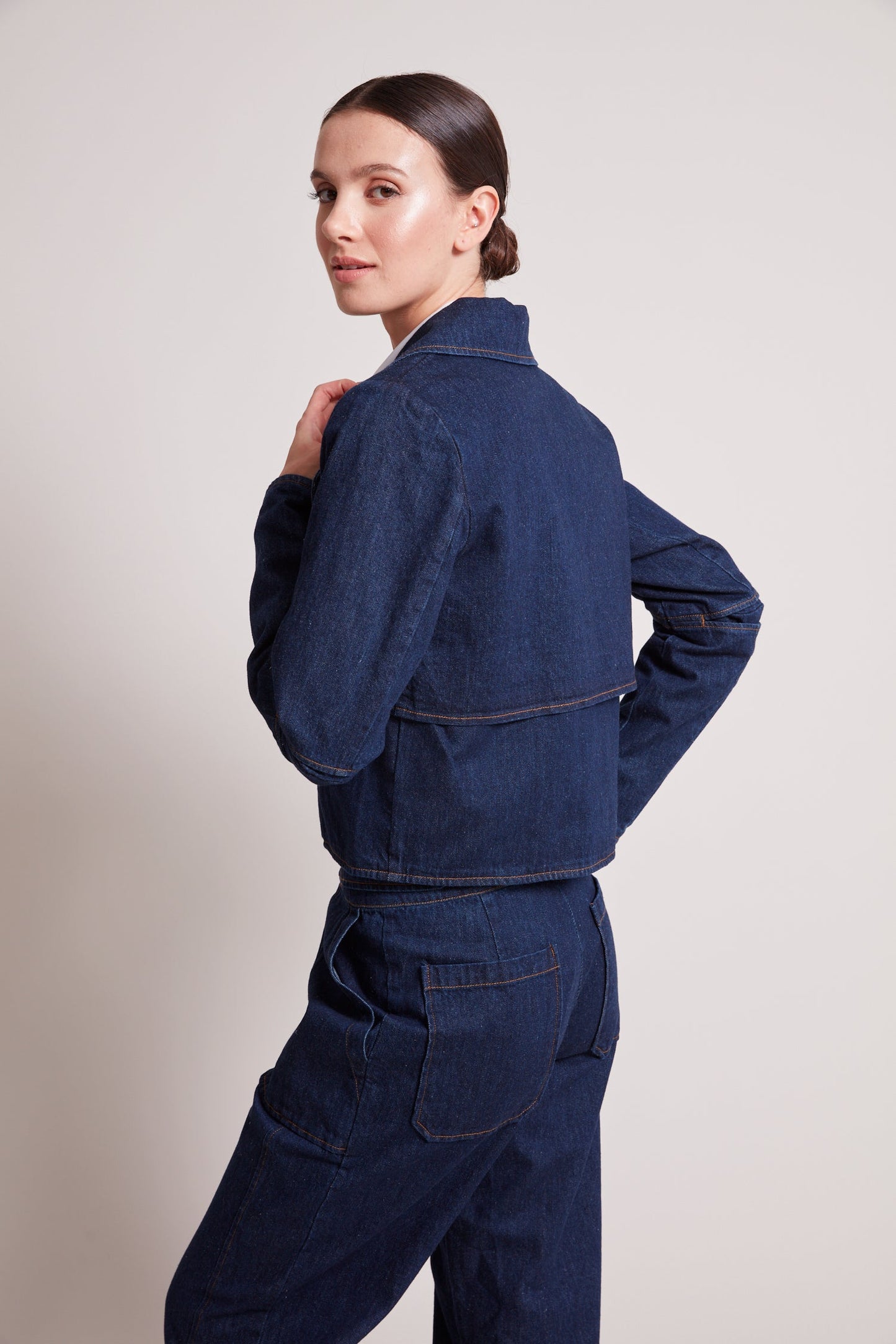 Ninon Short Denim Jacket W/ Button Closure