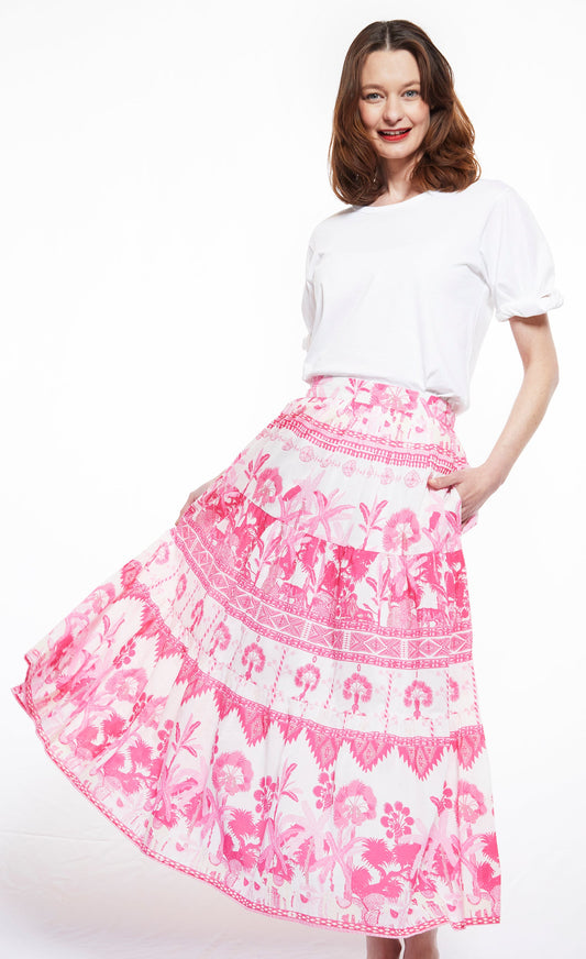 Woodstock Skirt with Pink Ikat Print XS / 3000-M605