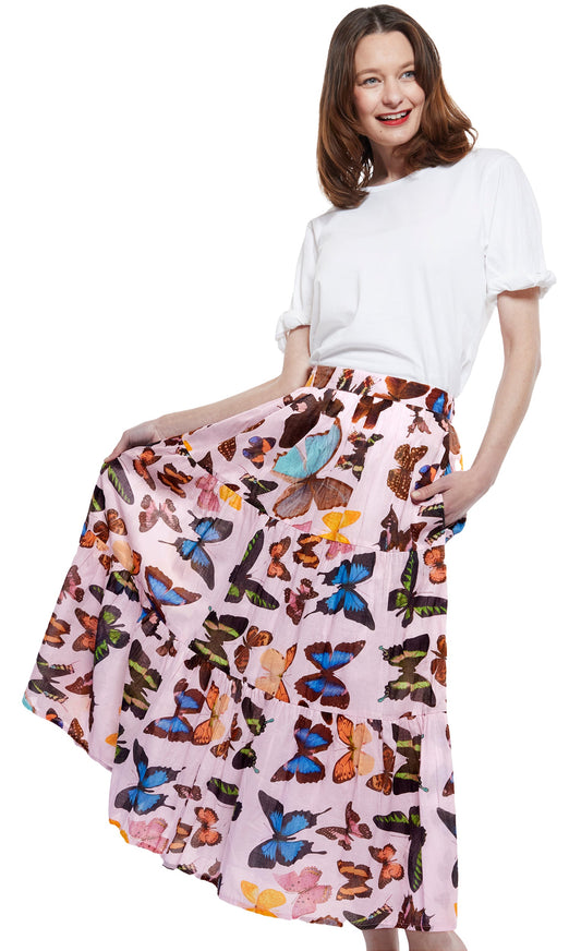 Woodstock Skirt in Pink with Butterflies XS / 3000-M610