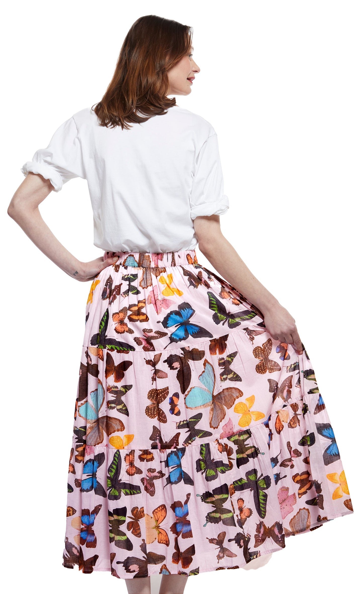 Woodstock Skirt in Pink with Butterflies XS / 3000-M610