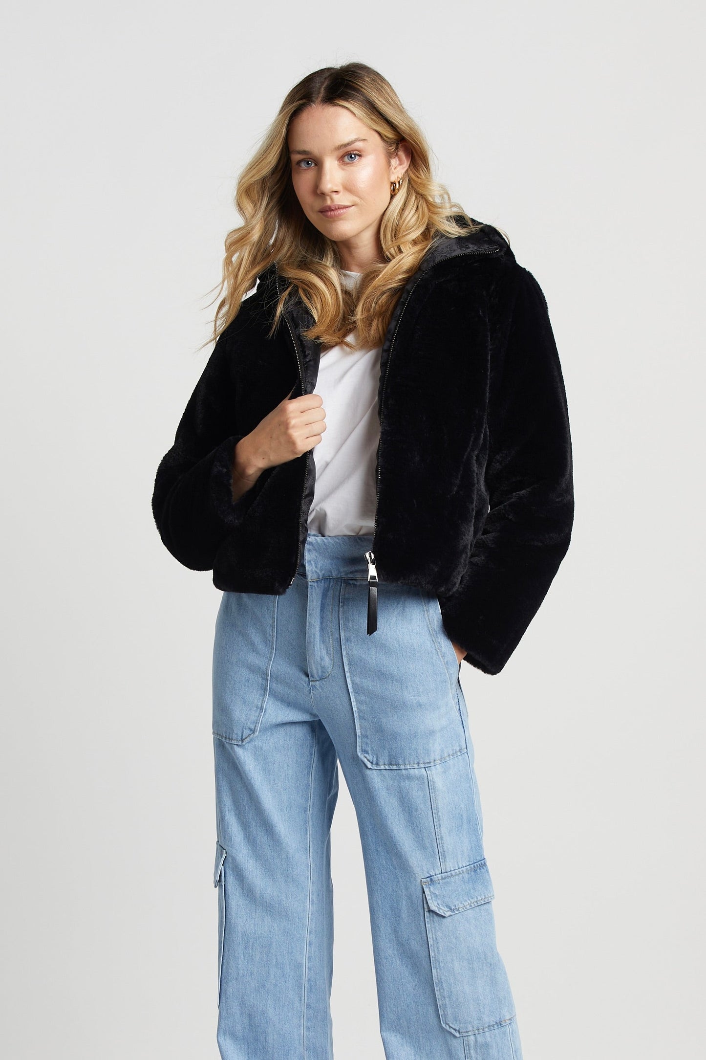 Scout Short Pile Down Hooded Faux Fur Jacket