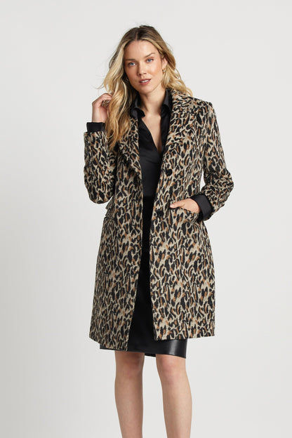 Sienna Mid Length Leopard Coat W/ Piped Pockets