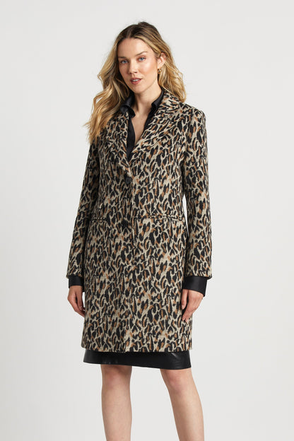 Sienna Mid Length Leopard Coat W/ Piped Pockets