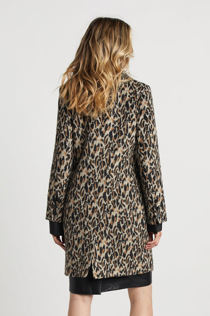 Sienna Mid Length Leopard Coat W/ Piped Pockets