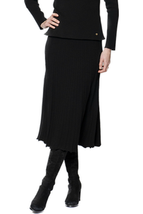 Georgia Pleated-Knit Midi Skirt; Black