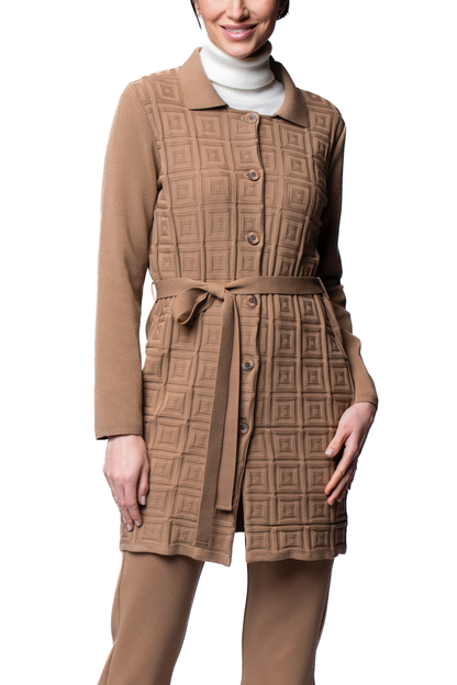 Sydney Square-Patern Knit Car Coat ; Mocha