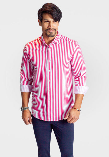 The Go Big Stripe Long Sleeve Tech Shirt-Long Sleeve Shirts, Jazzy Red-Buki-front