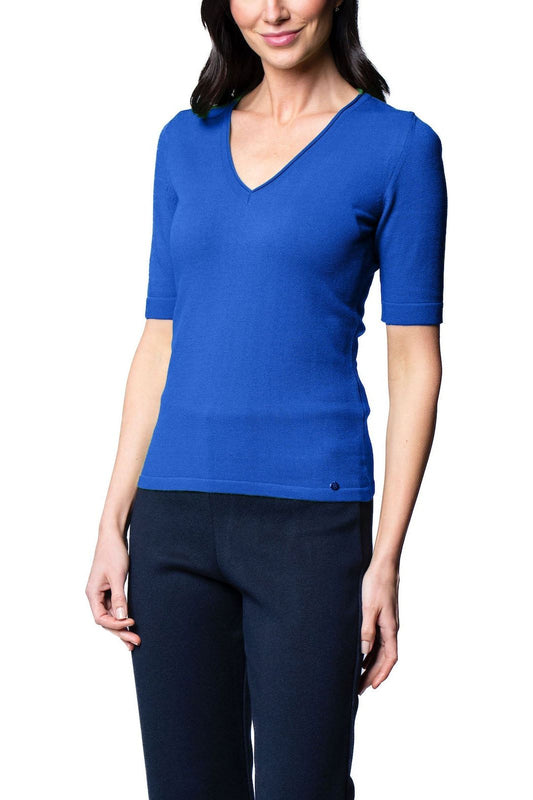 Veneta Short Sleeve V-Neck Top, Royal Blue