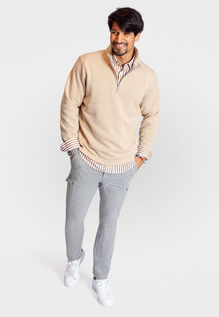 Voey Quarter Zip Sweatshirt-Sweatshirts, Camel-Buki-full body pockets