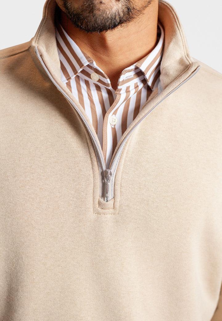 Voey Quarter Zip Sweatshirt-Sweatshirts, Camel-Buki-zipper detail