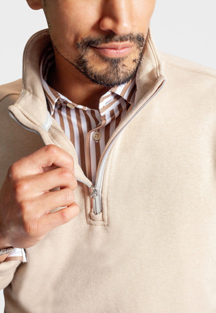 Voey Quarter Zip Sweatshirt-Sweatshirts, Camel-Buki-detail