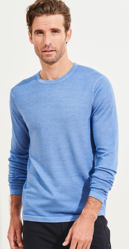 Soft washed merino wool Classic styling with contemporary distressed edges. Light weight and luxurious hand feeling. Open cuffs and waist band. Modern fit is best for slim to moderate builds.  If between sizes order up.