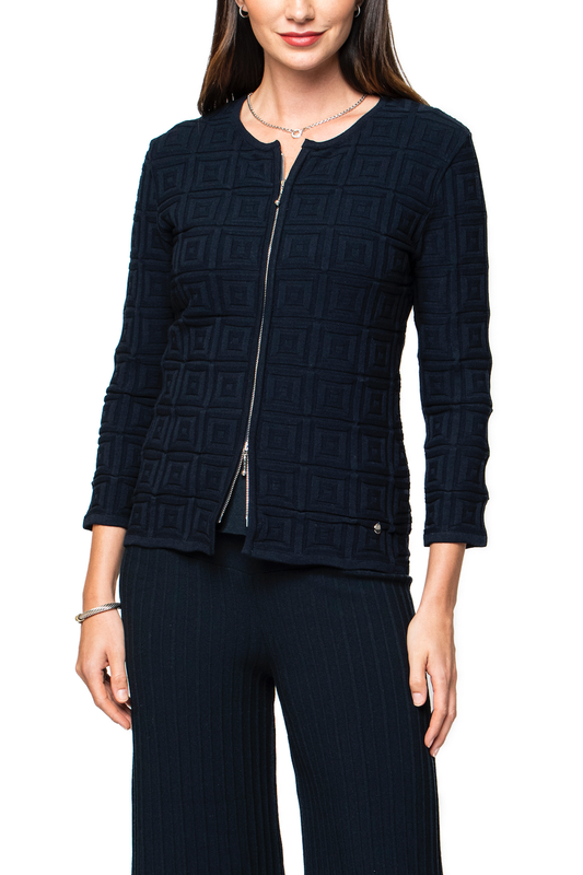 Zia Square-Detail Knit Jacket; Dark Navy