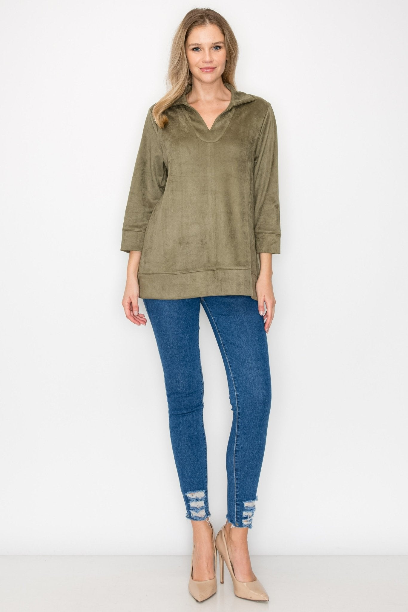 Addison Stretch Suede Top - JOH APPAREL - Banebrook Collections