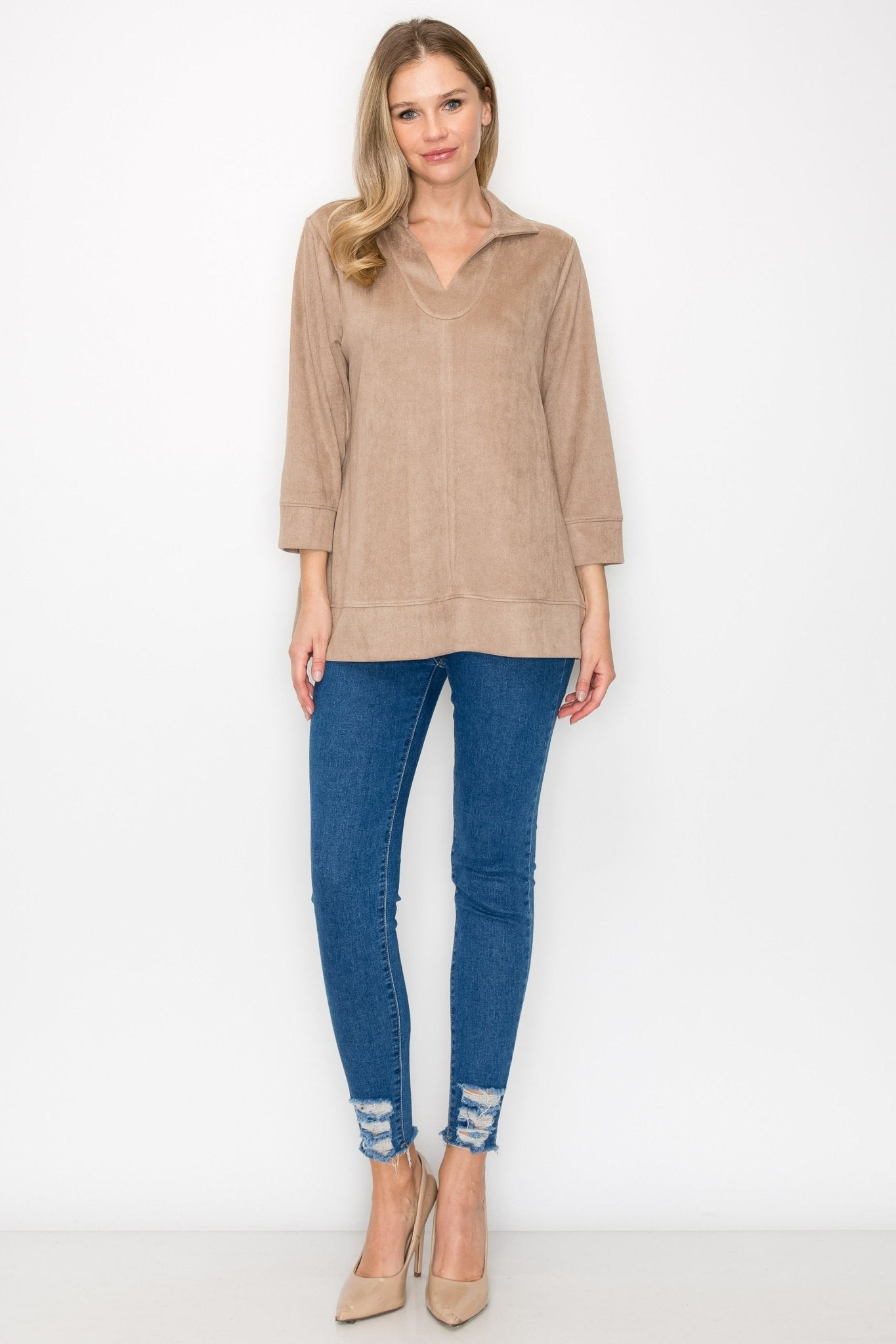 Addison Stretch Suede Top - JOH APPAREL - Banebrook Collections