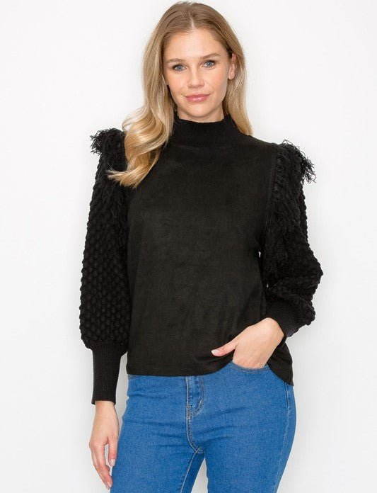 Adilene Knitted Top with Suede Combo - JOH APPAREL - Banebrook Collections