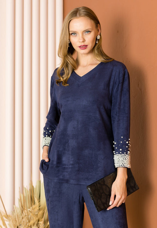 Alani Suede Top with Pearls - JOH APPAREL - Banebrook Collections