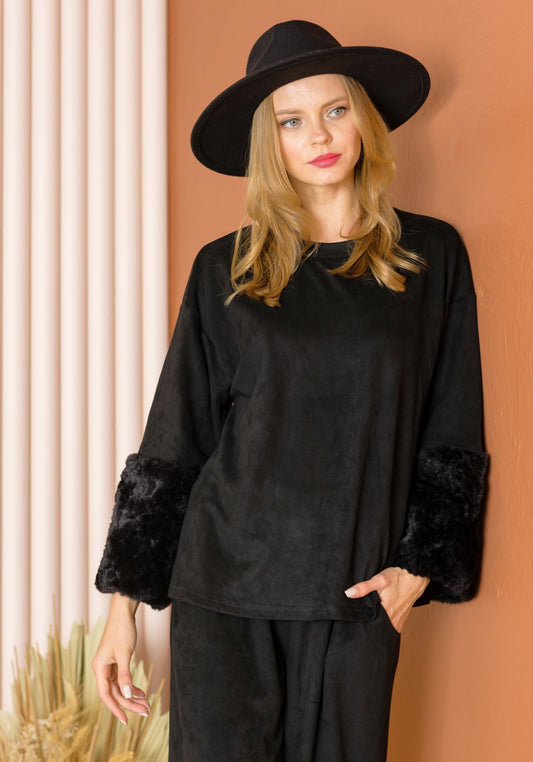 Ally Suede Top with Fur - JOH APPAREL - Banebrook Collections