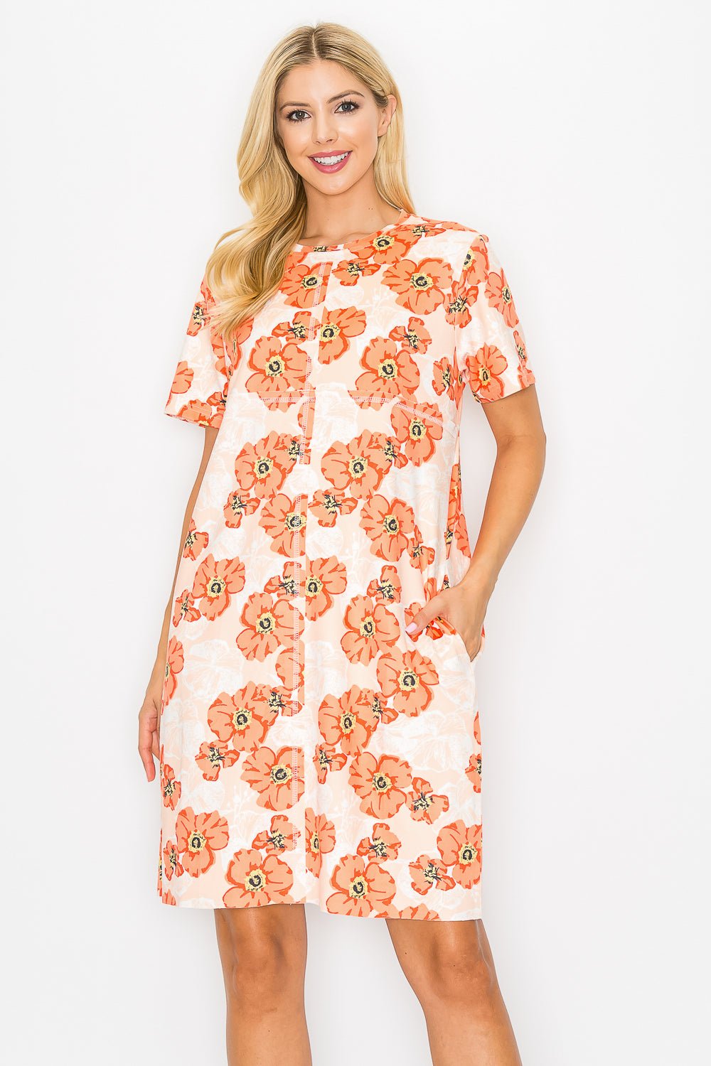 Audrey Stretch Suede Dress - Poppy Flower Print - JOH APPAREL - Banebrook Collections