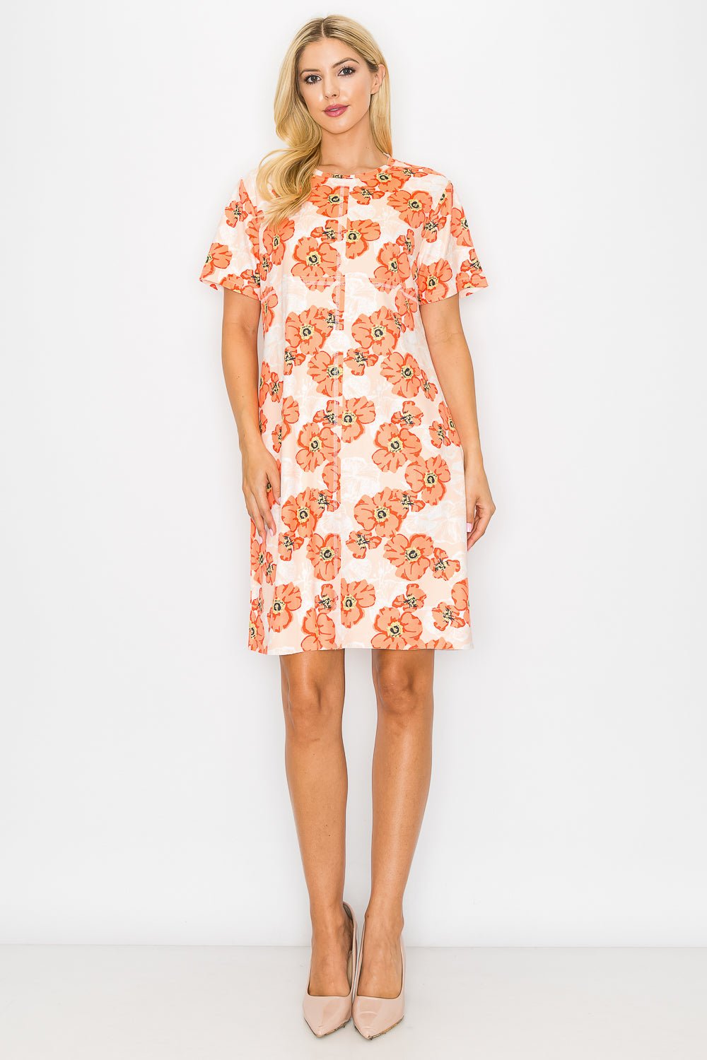 Audrey Stretch Suede Dress - Poppy Flower Print - JOH APPAREL - Banebrook Collections