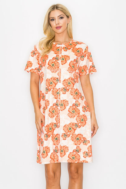 Audrey Stretch Suede Dress - Poppy Flower Print - JOH APPAREL - Banebrook Collections