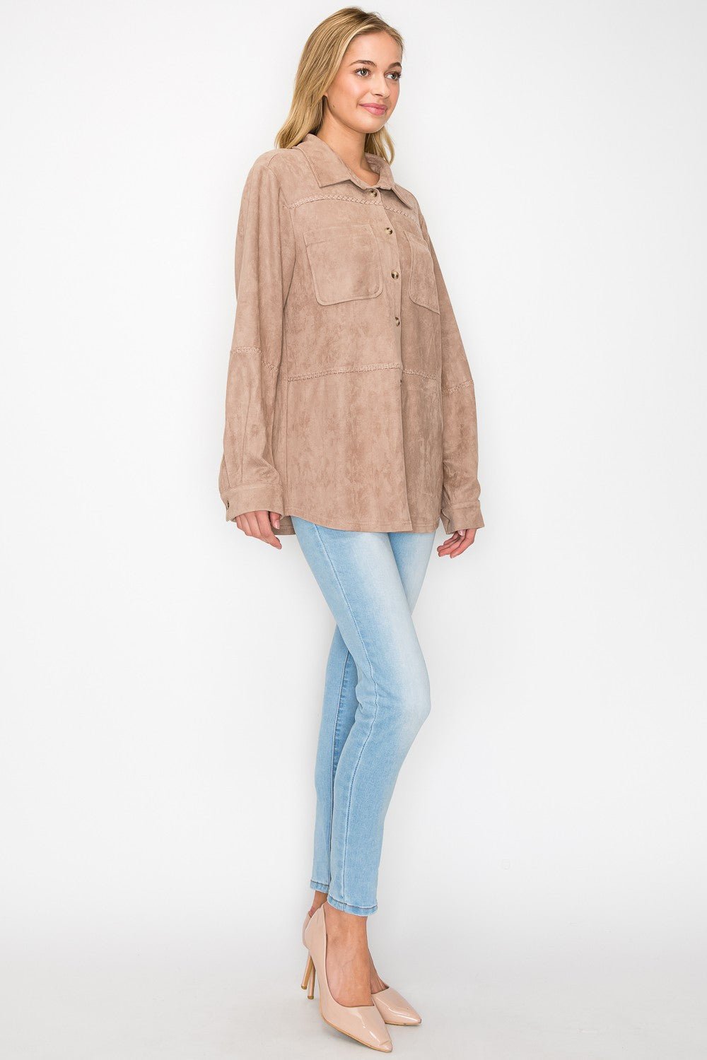 Avery Suede Top with Detailed Whipstitch - JOH APPAREL - Banebrook Collections