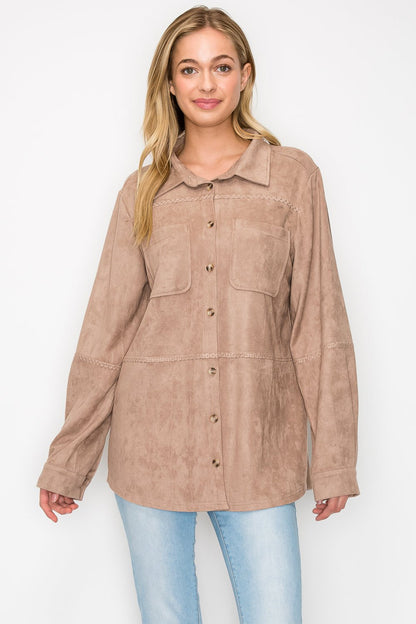 Avery Suede Top with Detailed Whipstitch - JOH APPAREL - Banebrook Collections