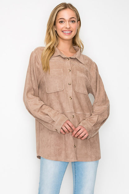 Avery Suede Top with Detailed Whipstitch - JOH APPAREL - Banebrook Collections