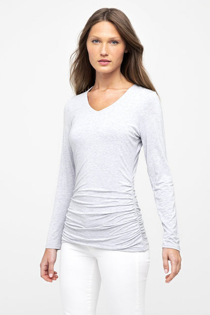 Bamboo Ruched Ls Vee - KINROSS CASHMERE - Banebrook Collections