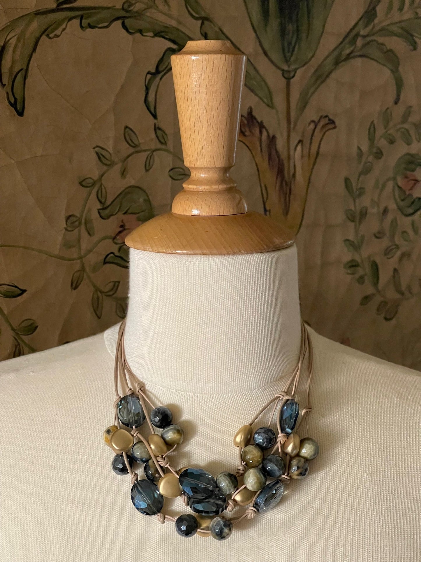 Blue Cream Tigers Eye And Blue Crystal Torsade Necklace - DEBORAH GRIVAS - Banebrook Collections