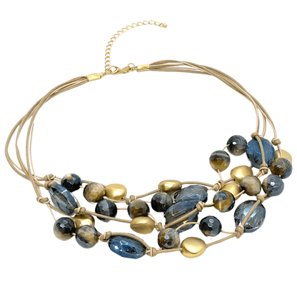 Blue Cream Tigers Eye And Blue Crystal Torsade Necklace - DEBORAH GRIVAS - Banebrook Collections