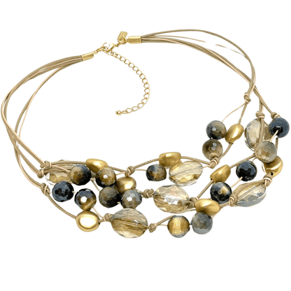 Blue Cream Tigers Eye And Champagne Crystal Torsade Necklace - DEBORAH GRIVAS - Banebrook Collections