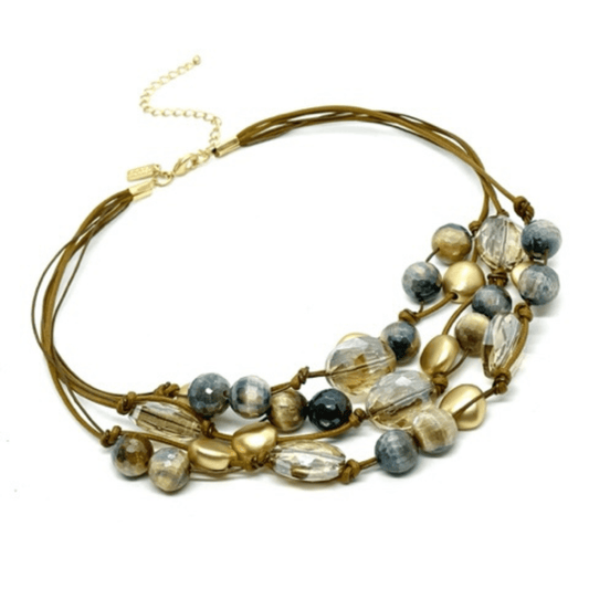 Blue Cream Tigers Eye And Champagne Crystal Torsade Necklace - DEBORAH GRIVAS - Banebrook Collections