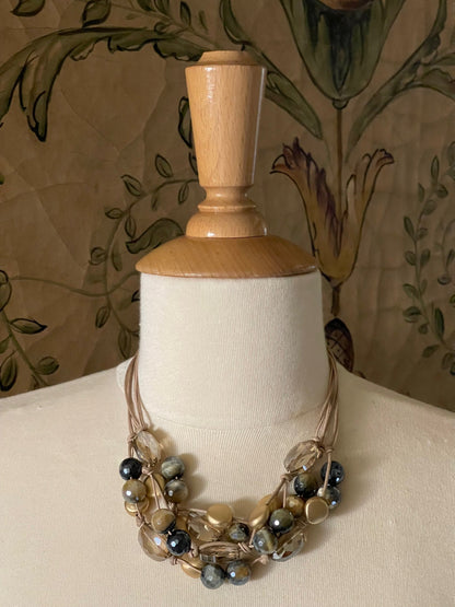 Blue Cream Tigers Eye And Champagne Crystal Torsade Necklace - DEBORAH GRIVAS - Banebrook Collections