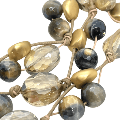 Blue Cream Tigers Eye And Champagne Crystal Torsade Necklace - DEBORAH GRIVAS - Banebrook Collections