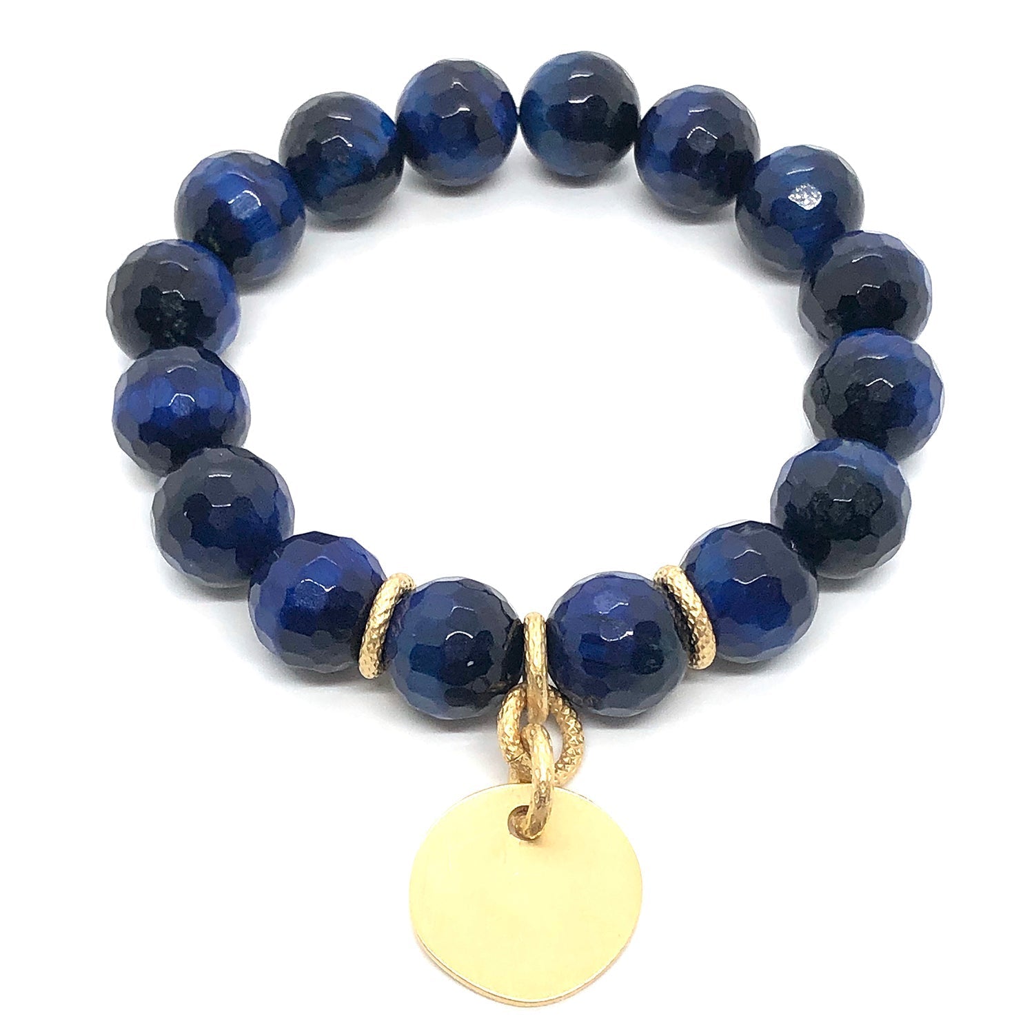 Blue Tiger Eye Stretch Bracelet With Charm - DEBORAH GRIVAS - Banebrook Collections