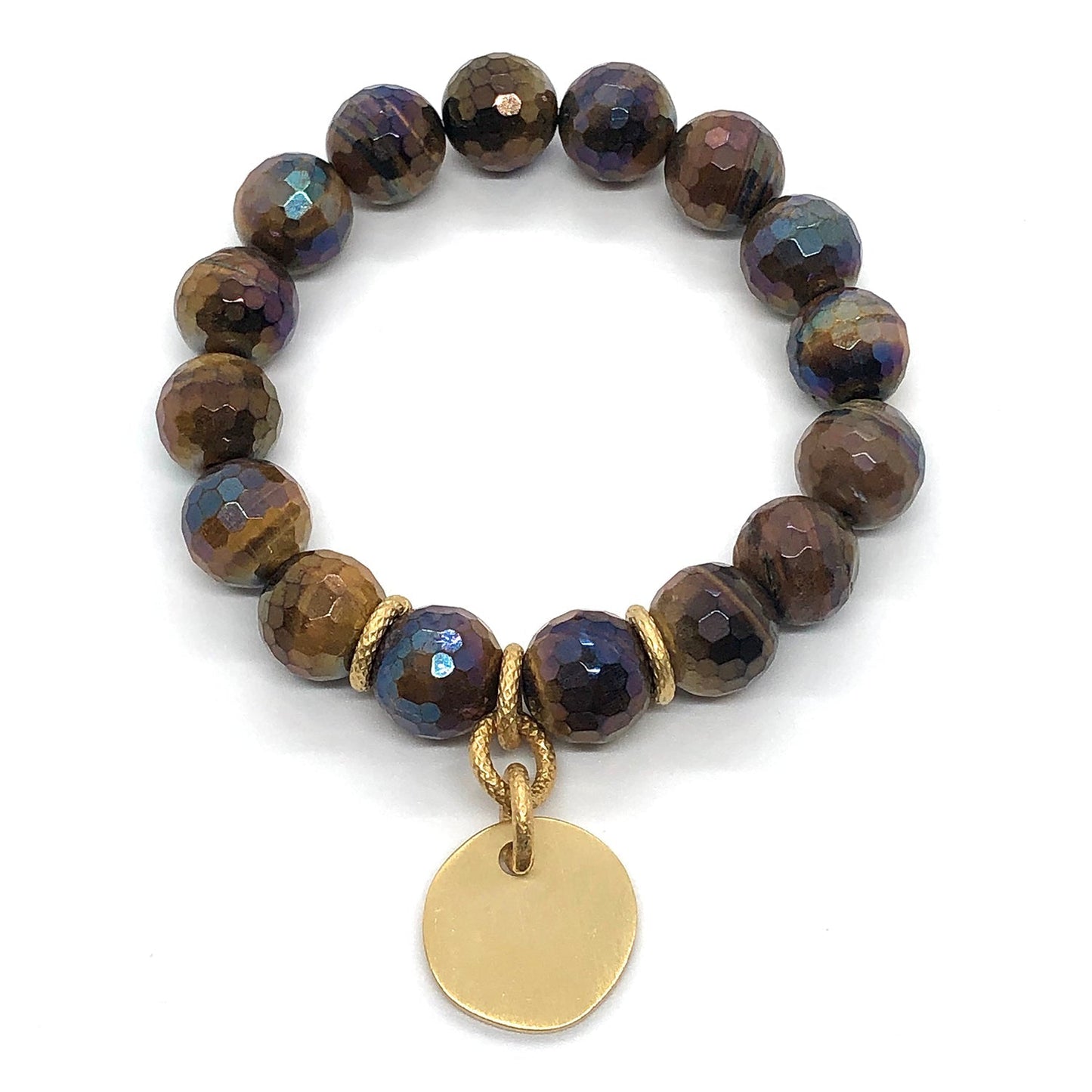 Brown Glazed Tiger Eye Stretch Bracelet With Charm - DEBORAH GRIVAS - Banebrook Collections