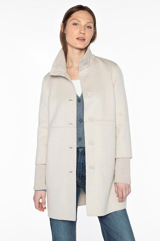 Button Front Knit Trim Coat - KINROSS CASHMERE - Banebrook Collections